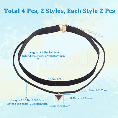4Pcs 2Styles Alloy & Black Velvet Inverted Triangle Pendant Double Layer Choker Necklaces NJEW-WH20002-11B-1