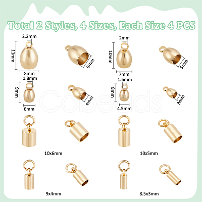 32Pcs 8 Style 201 Stainless Steel Cord Ends STAS-UN0027-12-1