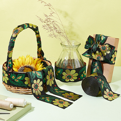 Ethnic Style Flower Pattern Polyester Ribbon OCOR-WH0047-47-1