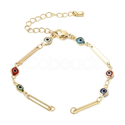 Brass Acrylic Colorful Evil Eye Link Chain Bracelet Making MAK-K024-18G-1