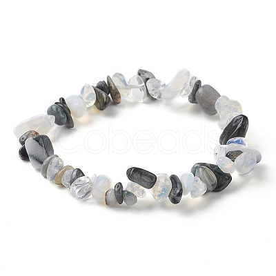 2Pcs 2 Style Opalite Chip & Natural Tiger Eye & Natural Black Onyx Beaded Stretch Bracelets Set BJEW-TA00411-1