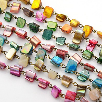 Handmade Sea Shell Beads Chains for Necklaces Bracelets Making AJEW-JB00068-1
