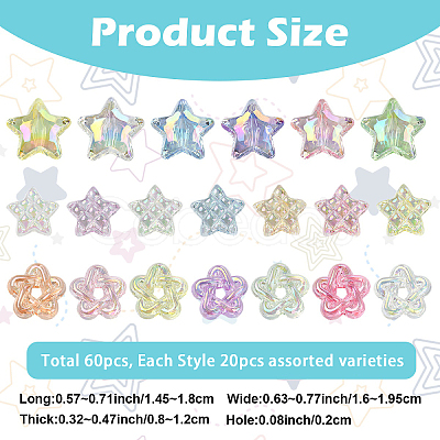 60Pcs 3 Styles UV Plating Transparent Acrylic Beads MACR-YW0004-71-1