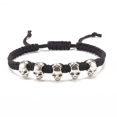 Skull Alloy Braided Bead Bracelet BJEW-JB07861-02-1