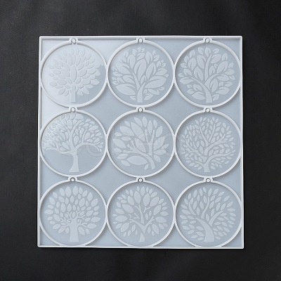 Flat Round with Tree of Life Pendant Silicone Molds DIY-L071-04-1