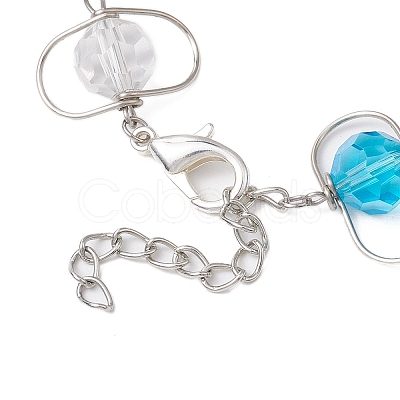 Copper Wire Wrapped Colorful Faceted Glass Round Bead Link Bracelets for Women BJEW-JB10320-1