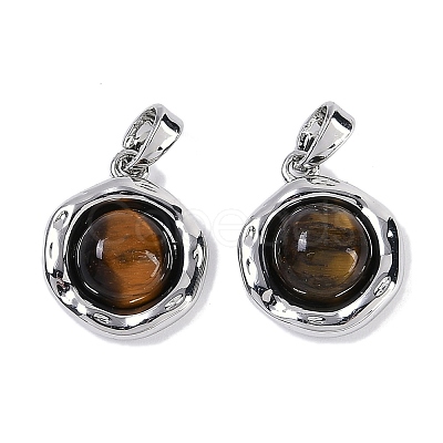 Natural Tiger Eye Flat Round Charms KK-U043-42G-B-1