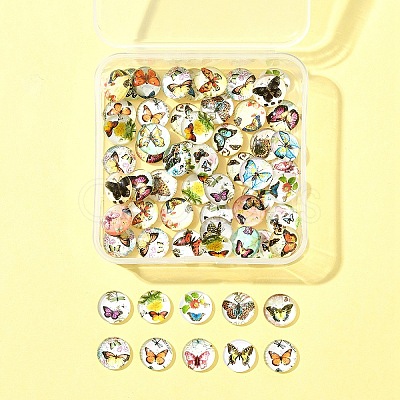 60Pcs Half Round with Butterfly Glass Cabochons GGLA-FS0001-16B-1