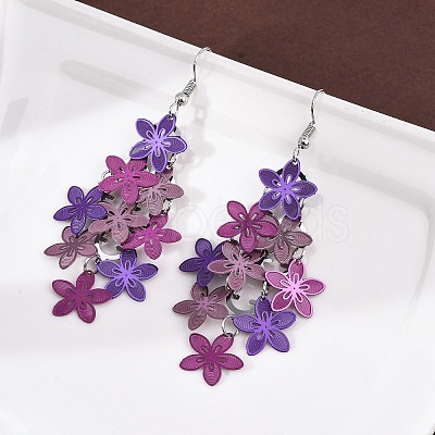 430 Stainless Steel Flower Dangle Earrings EJEW-A137-07P-02-1