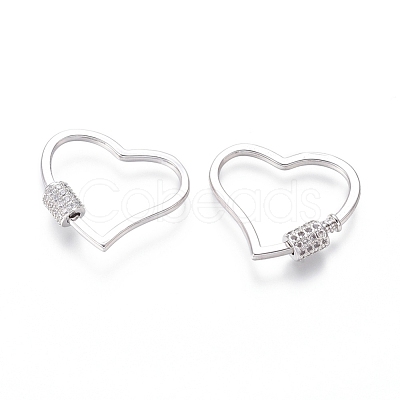 Brass Micro Pave Cubic Zirconia Screw Carabiner Lock Charms ZIRC-I031-15P-1