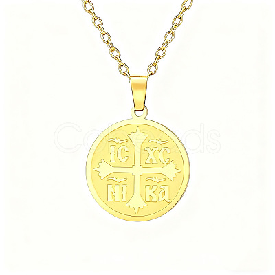 201 Stainless Steel Orthodox Cross Pendant Cable Chain Necklaces for Women FS-WGFDB3C-02-1