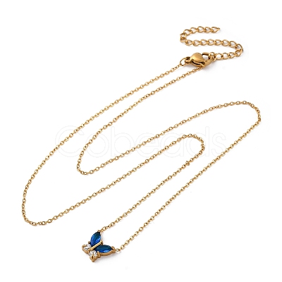 304 Stainless Steel Cubic Zirconia Butterfly Pendant Necklaces LS-NJEW-Z057-05A-G-1