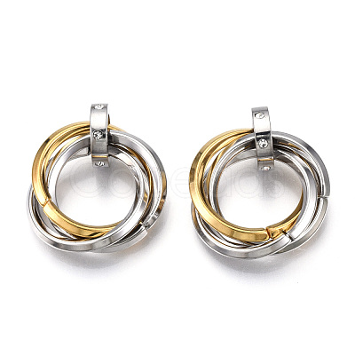 Ion Plating(IP) 201 Stainless Steel Interlocking Ring Pendants STAS-N099-01G-1