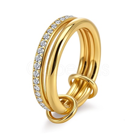 304 Stainless Steel Micro Pave Clear Cubic Zirconia Finger Rings WGF1140-04-1