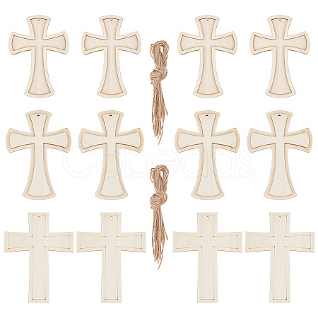 15Pcs 3 Styles Unfinished Wood Cross Pendants WOOD-AR0001-31-1