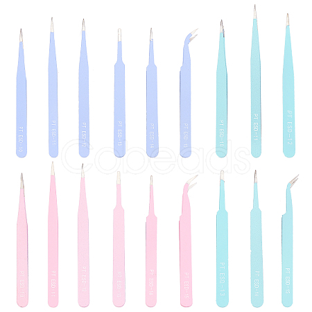 3Sets 3 Colors Stainless Steel Beading Tweezers Sets TOOL-DC0001-01-1