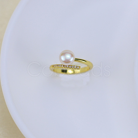 Natural Freshwater Pearl with Clear Cubic Zirconia Cuff Rings WGACE42-25-1