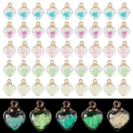 50Pcs 5 Colors Luminous Glass Pendants GLAA-PH0002-59-1
