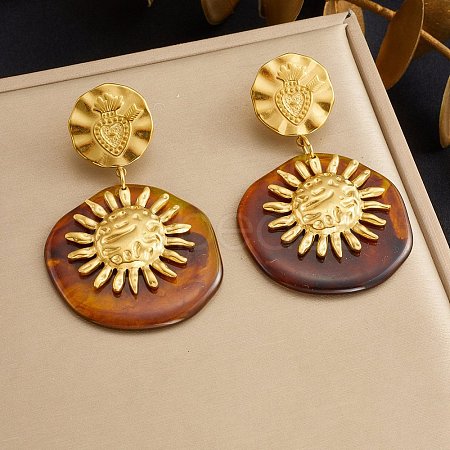 304 Stainless Steel & Resin Stud Dangle Earrings for Women SA-CBA717A-01G-01-1