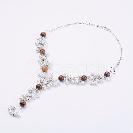Natural Tiger Eye Beaded Necklaces NJEW-JN01888-02-1