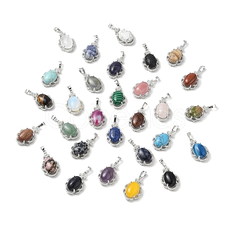 Natural & Synthetic Mixed Gemstone Oval Pendants G-NH0025-15P-1