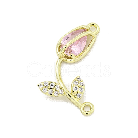 Rack Plating Brass Micro Pave Clear Cubic Zirconia Flower Connertor Charms KK-Z043-03B-1