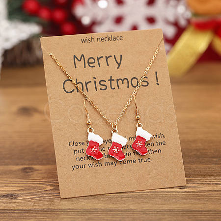 Christmas Alloy Enamel Dangle Earrings & Pendant Necklaces Sets for Women QO4736-2-1