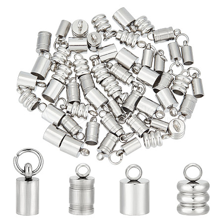 60Pcs 4 Style 201 & 304 Stainless Steel Cord Ends STAS-UN0047-78-1