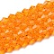 Transparent Glass Beads Strands, Faceted, Bicone, Orange, 3.5~3.8x3mm, Hole: 0.8mm, about 113~115pcs/strand, 36~36.5cm