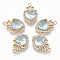 Glass Pendants, with Micro Pave Cubic Zirconia and Brass Open Back Settings, Faceted, Heart with Crown, Light Gold, Light Cyan, 17.5x11.5x5.5mm, Hole: 1.4mm