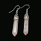 Fashion Natural Rose Quartz Dangle Earrings, with Alloy Earring Hooks, 50~56x8mm, Pin: 1mm