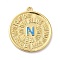 Rack Plating Brass Enamel Pendant, Lead Free & Cadmium Free, Long-Lasting Plated, Flat Round with Letter N Charm, Real 18K Gold Plated, 22x20x1.5mm, Hole: 1.2mm