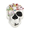 Alloy with Enamel and Rhinestone Cabochons, Halloween Theme Skull, Silver, 42x29x10mm