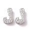 925 Sterling Silver Micro Pave Cubic Zirconia Beads, Real Platinum Plated, Letter J, 9x5.5x3.5mm, Hole: 2.5x1.5mm