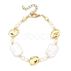 Natural Baroque Pearl Keshi Pearl & Brass Beaded Bracelets for Women BJEW-JB13799-3