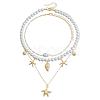Summer Beach Alloy Starfish Pendant Shell & Imitation Pearl Beaded 3 Layer Necklaces for Women FS-WGA3F17-01-3