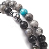 Natural Black Stone & Picasso Jasper & Labradorite & Synthetic Turquois & Non-Magnetic Synthetic Hematite Beaded Stretch Bracelets Sets for Women BJEW-JB09279-6