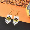 Halloween Theme Glass Seed Braided Pumpkin Chandelier Earrings EJEW-MZ00085-3