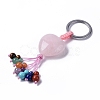 Natural Rose Quartz Heart with Mixed Gemstone Tassel Keychains KEYC-P012-03P-04-1
