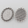 Tibetan Style Antique Silver Alloy Flat Oval Pendant Cabochon Settings X-TIBEP-M022-58AS-2