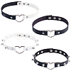 4Pcs 4 Styles Adjustable Gothic PU Leather Alloy Heart Spike Rivet Choker Necklaces for Women NJEW-CL0001-18-7