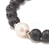 Natural Pearl & Lava Rock Beaded Stretch Bracelet BJEW-JB07760-4