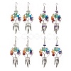 Natural & Synthetic Mixed Gemstone Chips Tree of Life with Alloy Feather Chandelier Earrings EJEW-JE05213-1