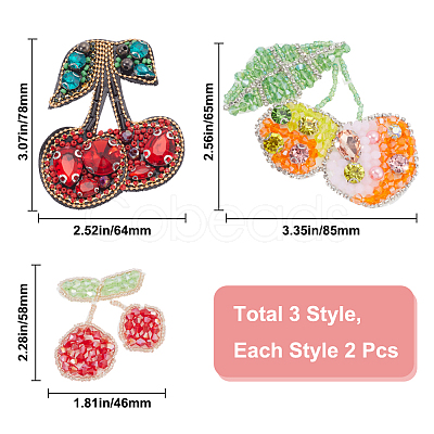 6Pcs 3 Styles Cherry Acrylic Iron on/Sew On Patches PATC-GF0001-50-1