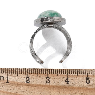 Oval Natural Green Spot Jasper Finger Rings RJEW-M062-02P-13-1
