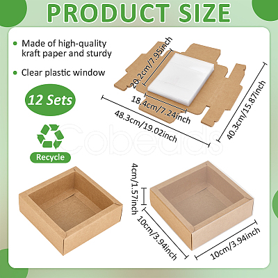 Square Folding Cardboard Kraft Paper Packing Drawer Boxes with Clear Plastic Cover CON-WH0100-57C-1