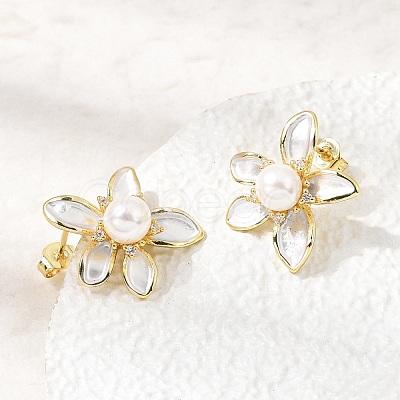 Brass Micro Pave Cubic Zirconia Enamel Stud Earrings CU-CBABA66-12C-G-1
