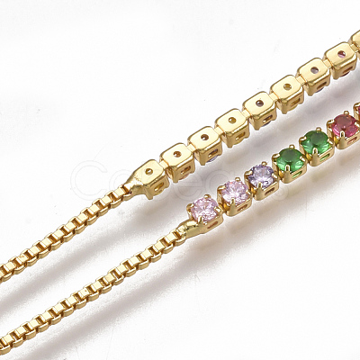 Adjustable Brass Cubic Zirconia(Random Mixed Color) Slider Bracelets BJEW-S141-01-1
