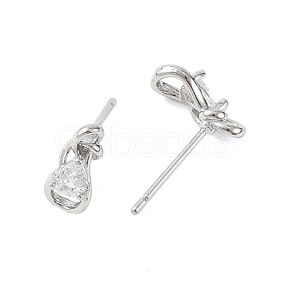 SHEGRACE Teardrop Brass Micro Pave Clear Cubic Zirconia Stud Earrings XGRQ4N877-701P-1
