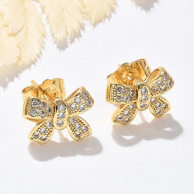 Brass Micro Pave Clear Cubic Zirconia Stud Earrings EJEW-D305-18G-1